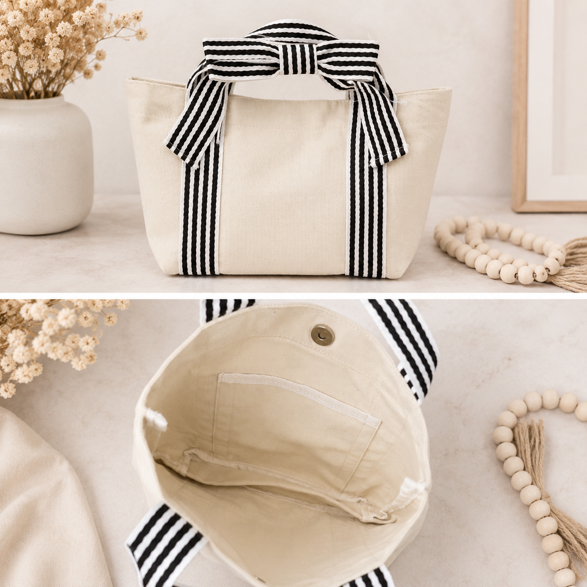 Striped Bow Tote Bag
