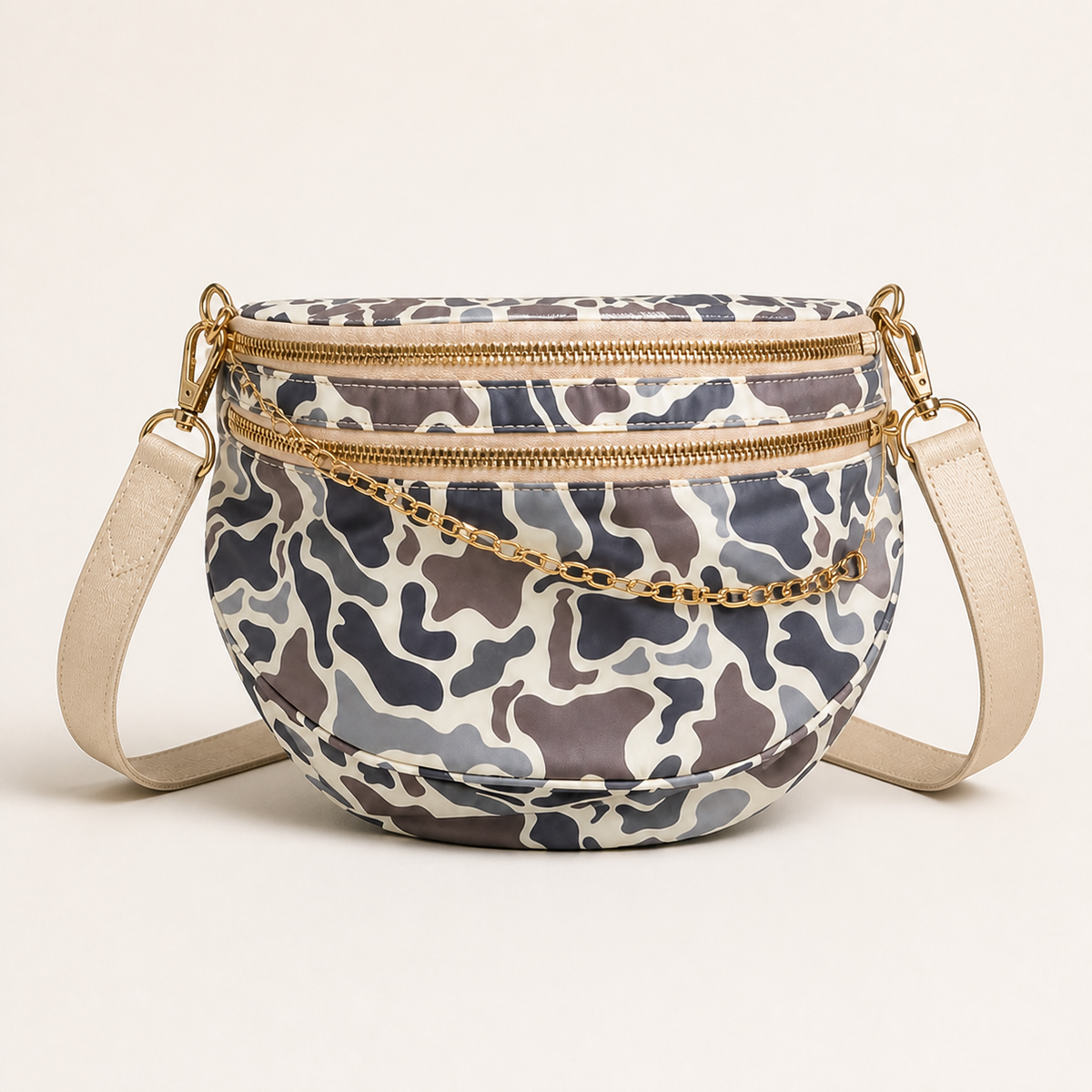 Camo Double-Zip Crossbody Bag